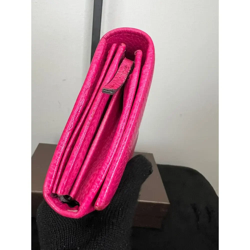 Gucci Pink Pebbled Leather Continental Wallet Box Card Chain Italy 354498